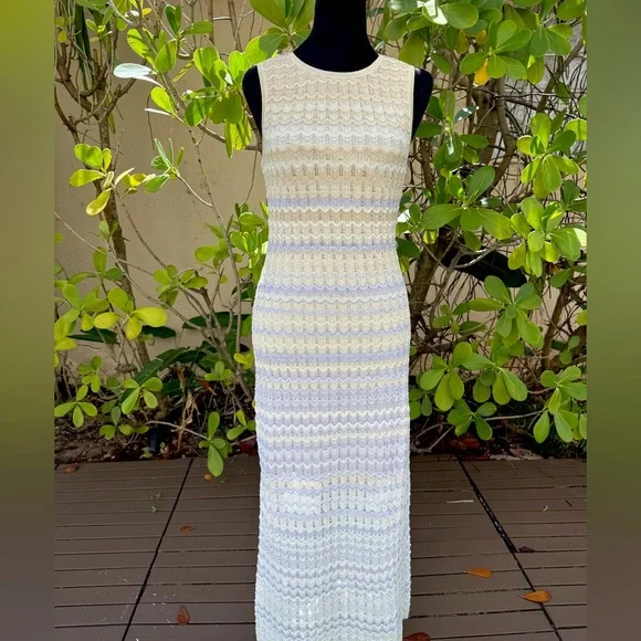 Caroline Constas Dresses | Caroline Constas Shimmering Lurex Chevron Pattern Knit Ombre Maxi Dress Nwt | Color: Blue/Tan | Size: S | Miami_Boutique's